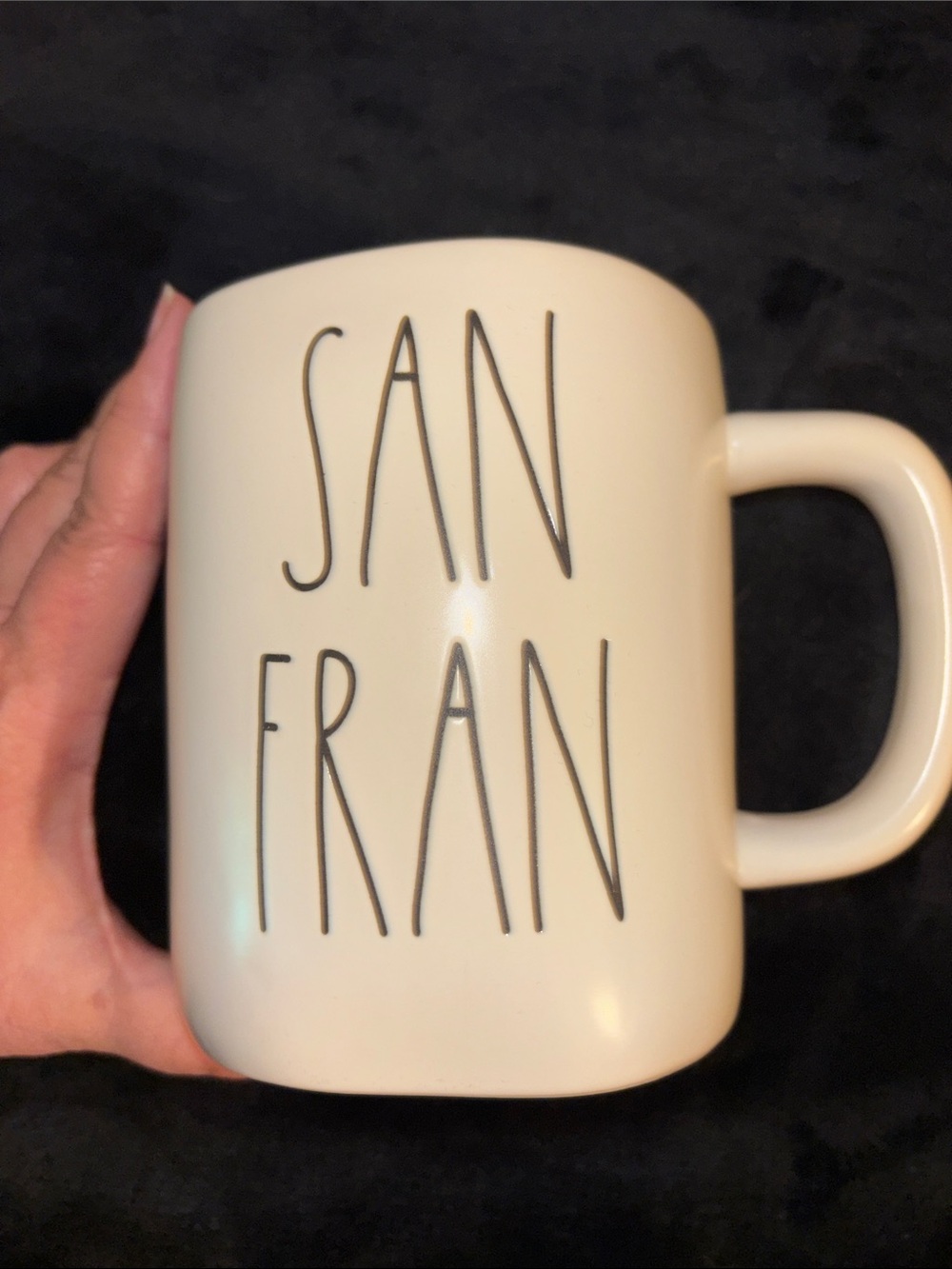 Rae Dunn Cream Ceramic Mug with Black Lettering - SAN FRAN EUC